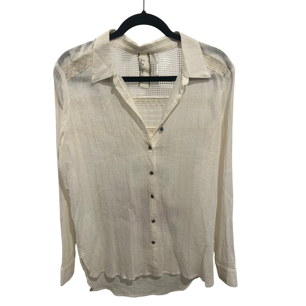 Aratta Everyone Wonders  Tunic Top Button Down Size  S Ivory P2P 20’